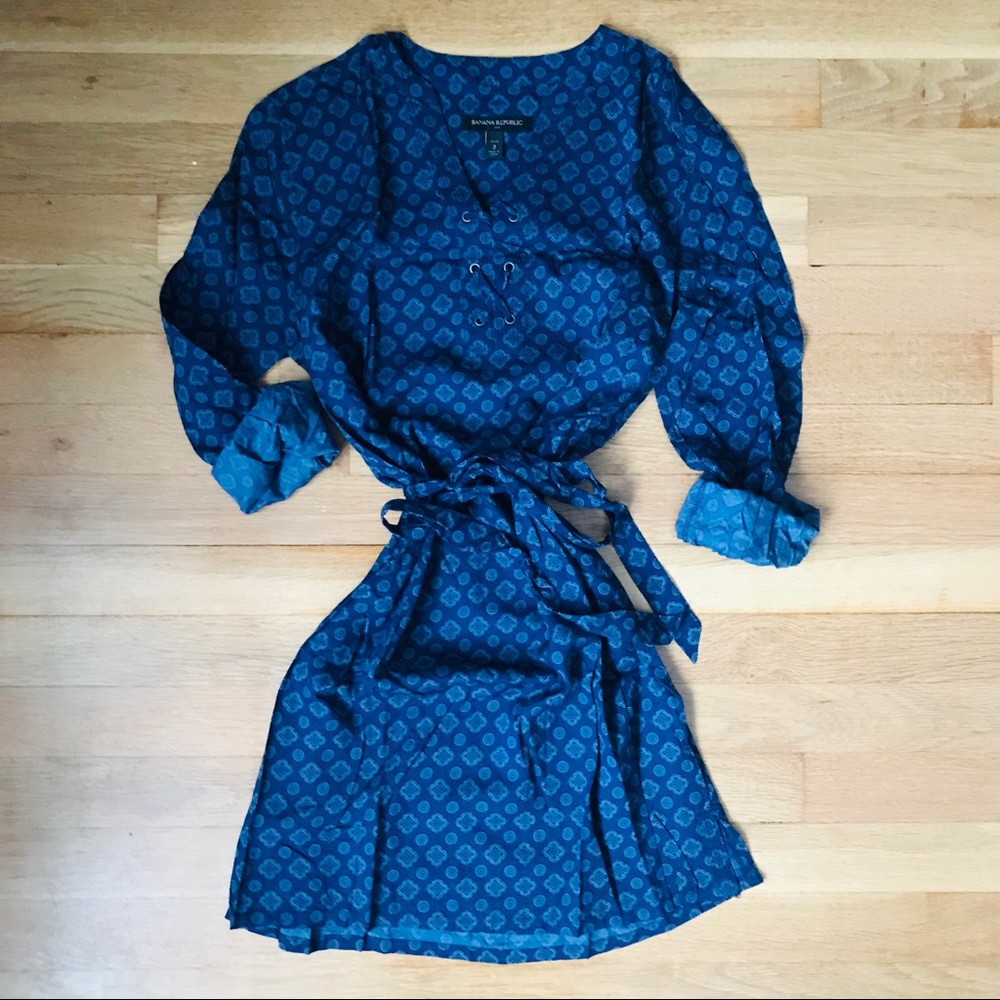 Comfy blouse-dress w/ waist tie - cute print!